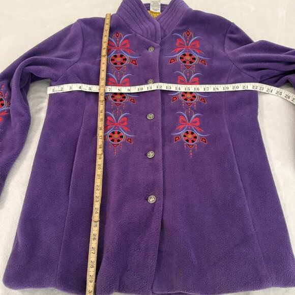 Bob Mackie Jacket Womens Large Wearable Art Fleece Jacket Embroidered Purple Red - Picture 6 of 8